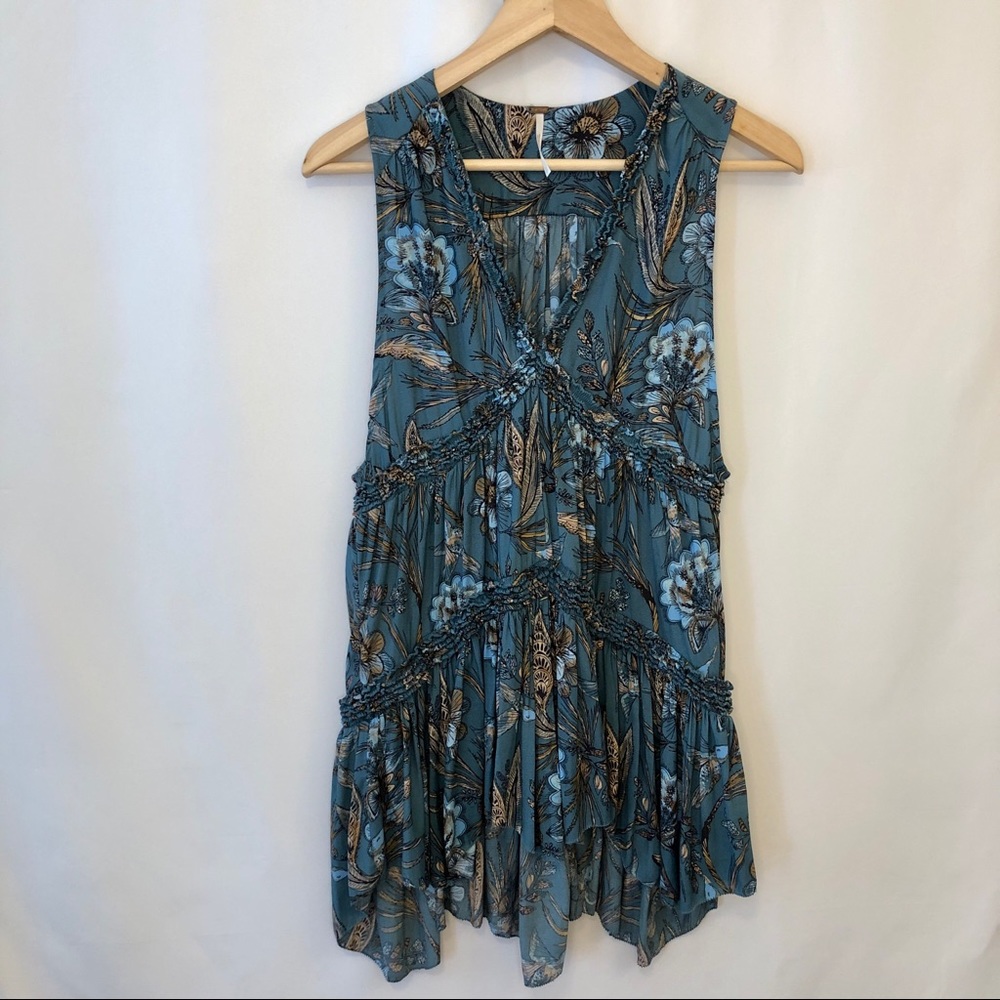 Free People Haze Hummingbird Tunic Blue Ruffled XS - Picture 6 of 12